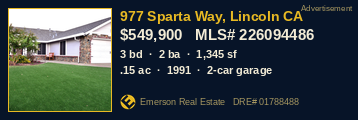 977 Sparta Way, Lincoln CA. $549,900. MLS# 226094486. Emerson Real Estate, Cal DRE# 01788488.